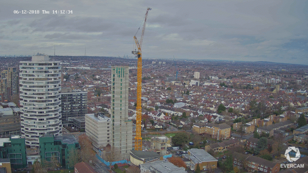 an image taken by evercam construction cameras showing a crane in a construction site