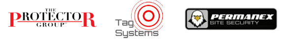 This image shows the logos of The Protector group, Tag systems and Permanex site security.