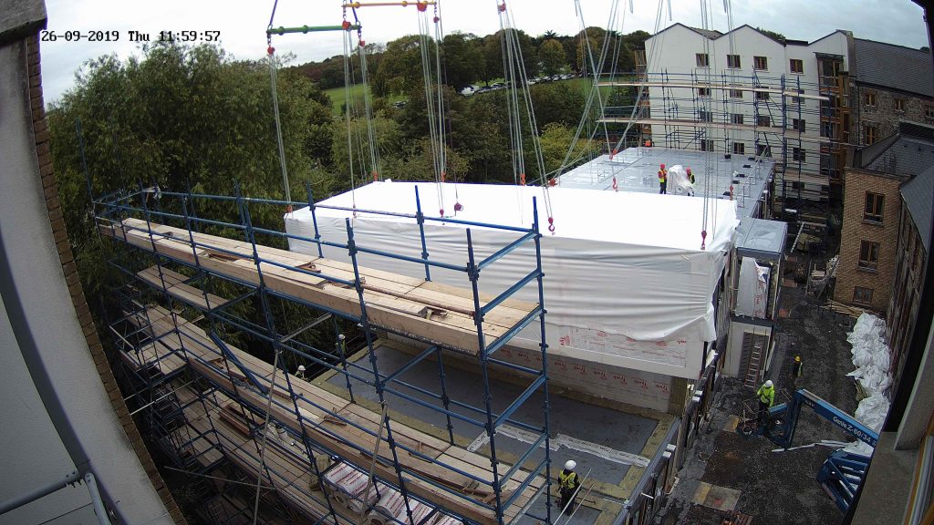 Camera view of the modular home construction in progress by Evercam