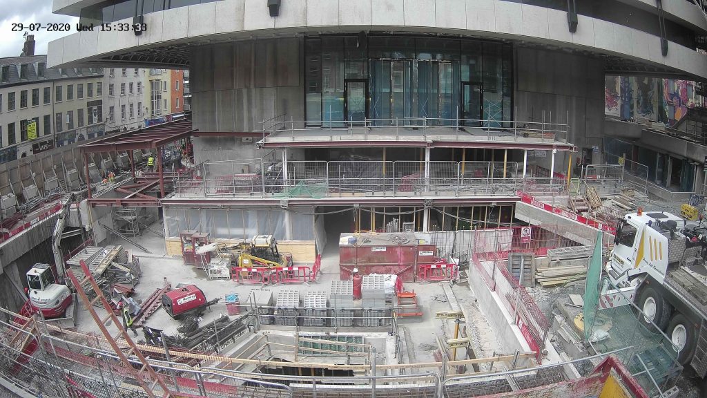Third camera view of central plaza construction project