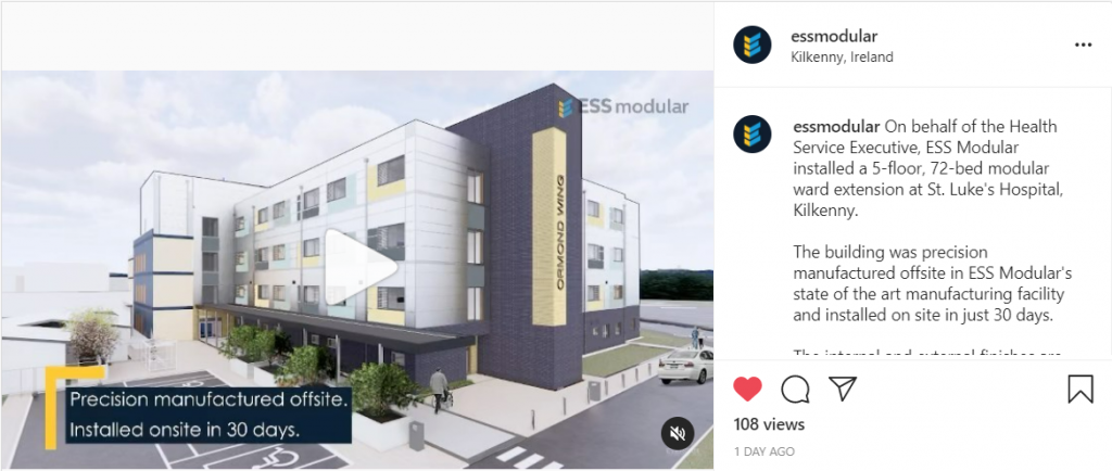 essmodular's Instagram post  of St. Luke's Hospital Kilkenny