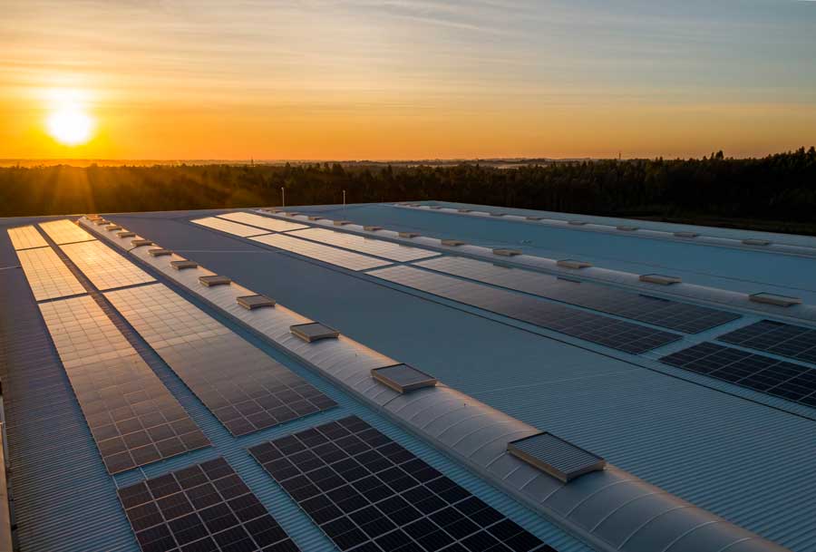 Solar panel in roof exposed to sunlight