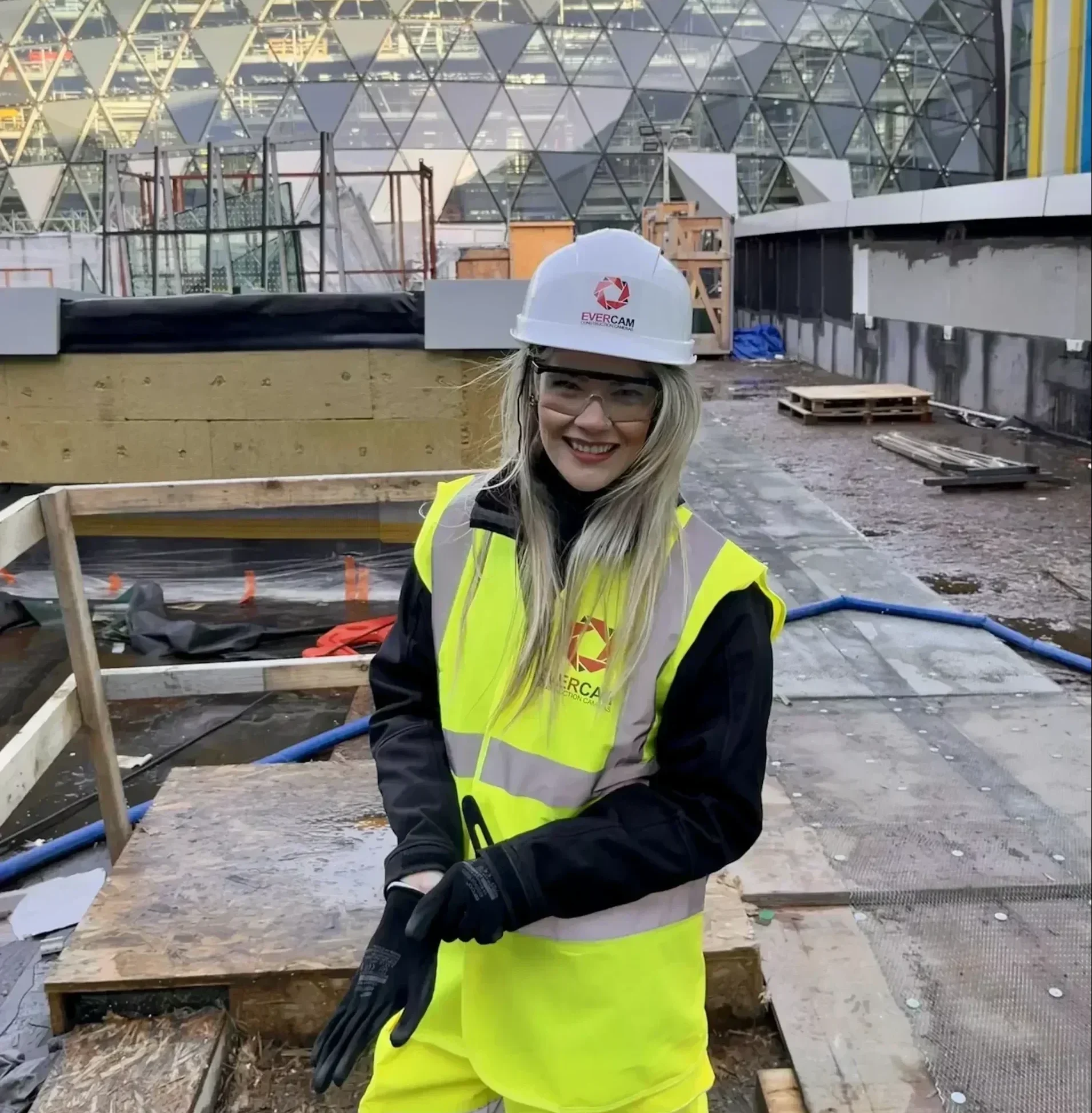 Erika Gomes of Evercam at a construction site
